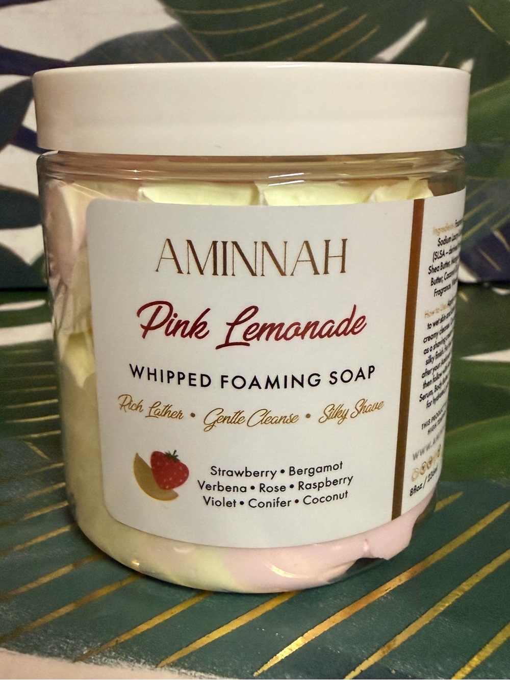 Aminnah Pink Lemonade Whipped Foaming Soap 8 oz Strawberry Raspberry